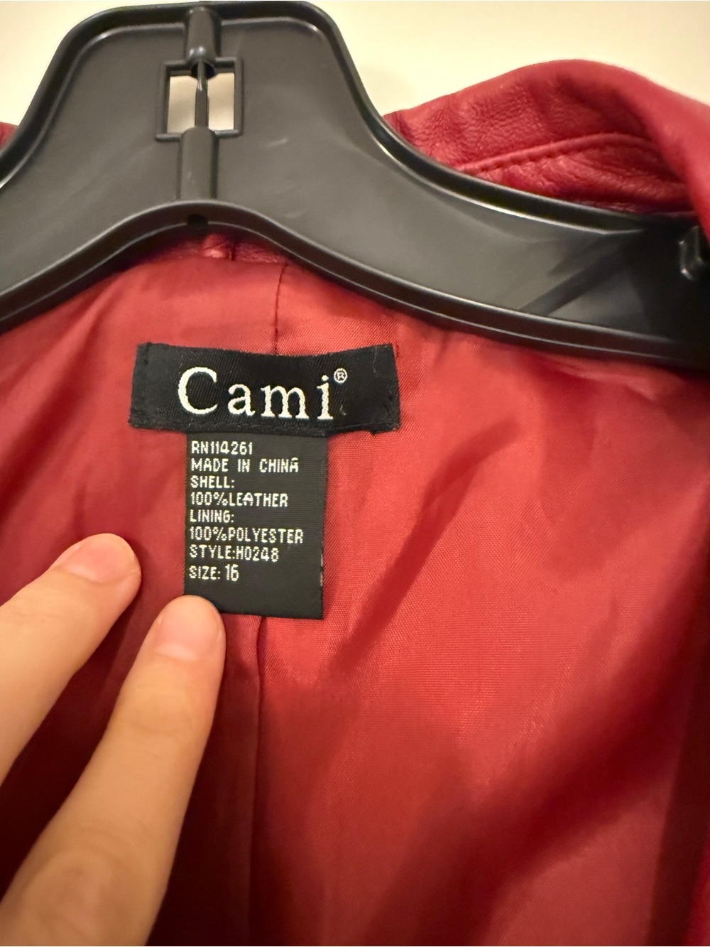 CAMI RED LEATHER BIKER MOTO JACKET, size 16 - Picture 2 of 5